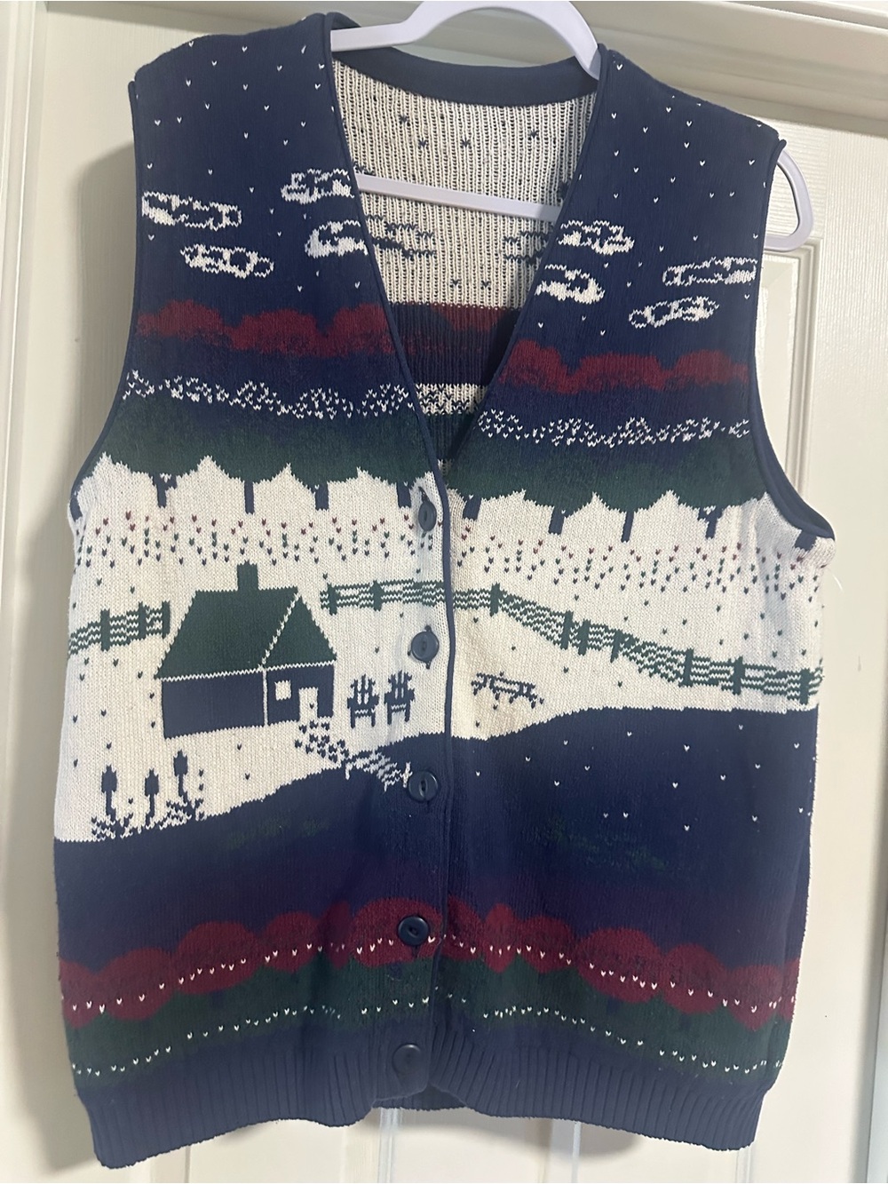 🪵 Vintage 1990s Northern Reflections Winter Cabin Landscape Knit Vest 🪵 L